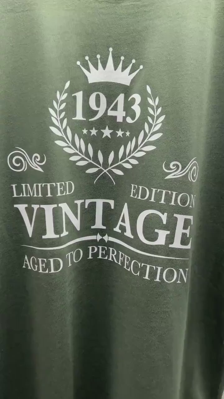 Birthday Year Gift, 1943 (ANY YEAR)  T Shirt, Vintage Aged To Perfection Men or Women Unisex Jersey Short Sleeve Tee Shirt Top