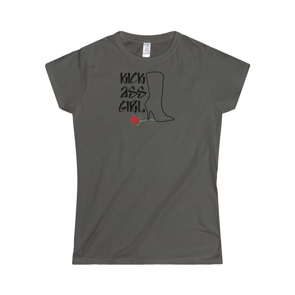 Kick Ass Girl, Girl Power Boot Heel On Rose For A Hit Girl Or Girl Boss Women's Softstyle Tee