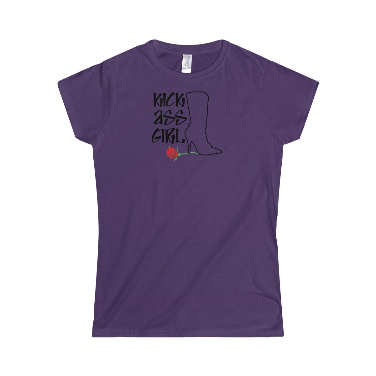 Kick Ass Girl, Girl Power Boot Heel On Rose For A Hit Girl Or Girl Boss Women's Softstyle Tee