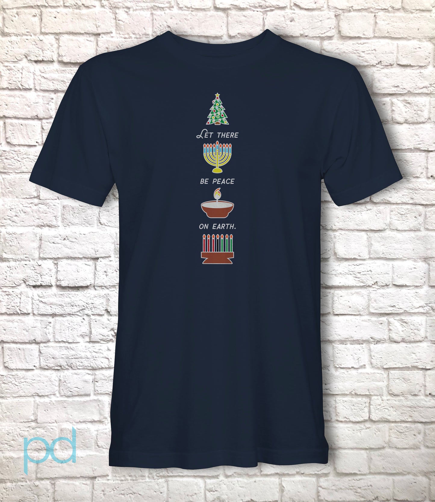 Multi-Cultural Seasonal T-Shirt, Xmas, Diwali, Kwanzaa Gift Idea, 'Let There Be Peace on Earth' Graphic Tee Shirt Top