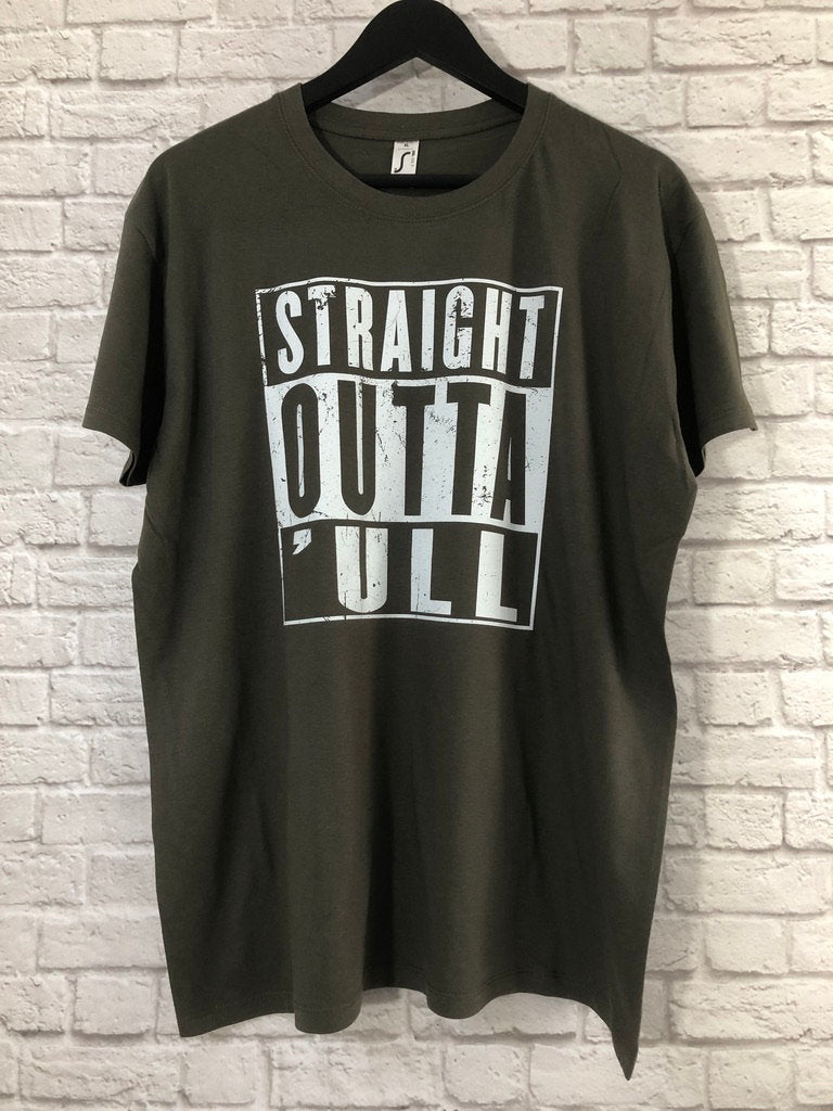 Funny Hull T-Shirt, Straight Outta 'ull (Hull) White Funny Compton NWA Style Unisex Jersey Short Sleeve Tee Shirt Top