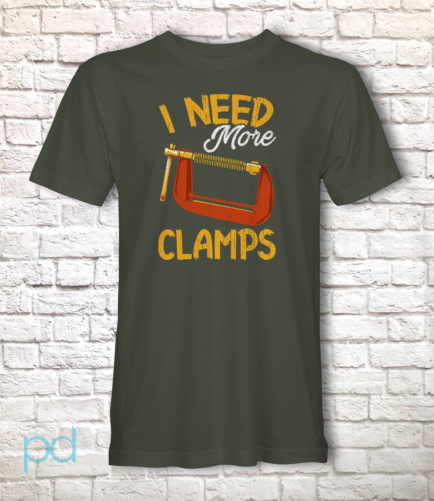 Funny Carpenter T-Shirt, Woodwork Gift Idea, Humorous I Need More Clamps Graphic Print Tee Shirt Top