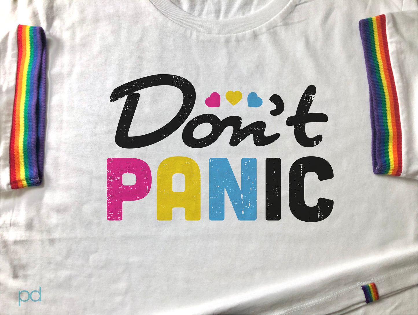 Don't Panic Rainbow T-Shirt, Pansexual Pan Pride Gift Idea, LGBTQ+ Pansexuality Support Graphic Print Design Tee Shirt Top