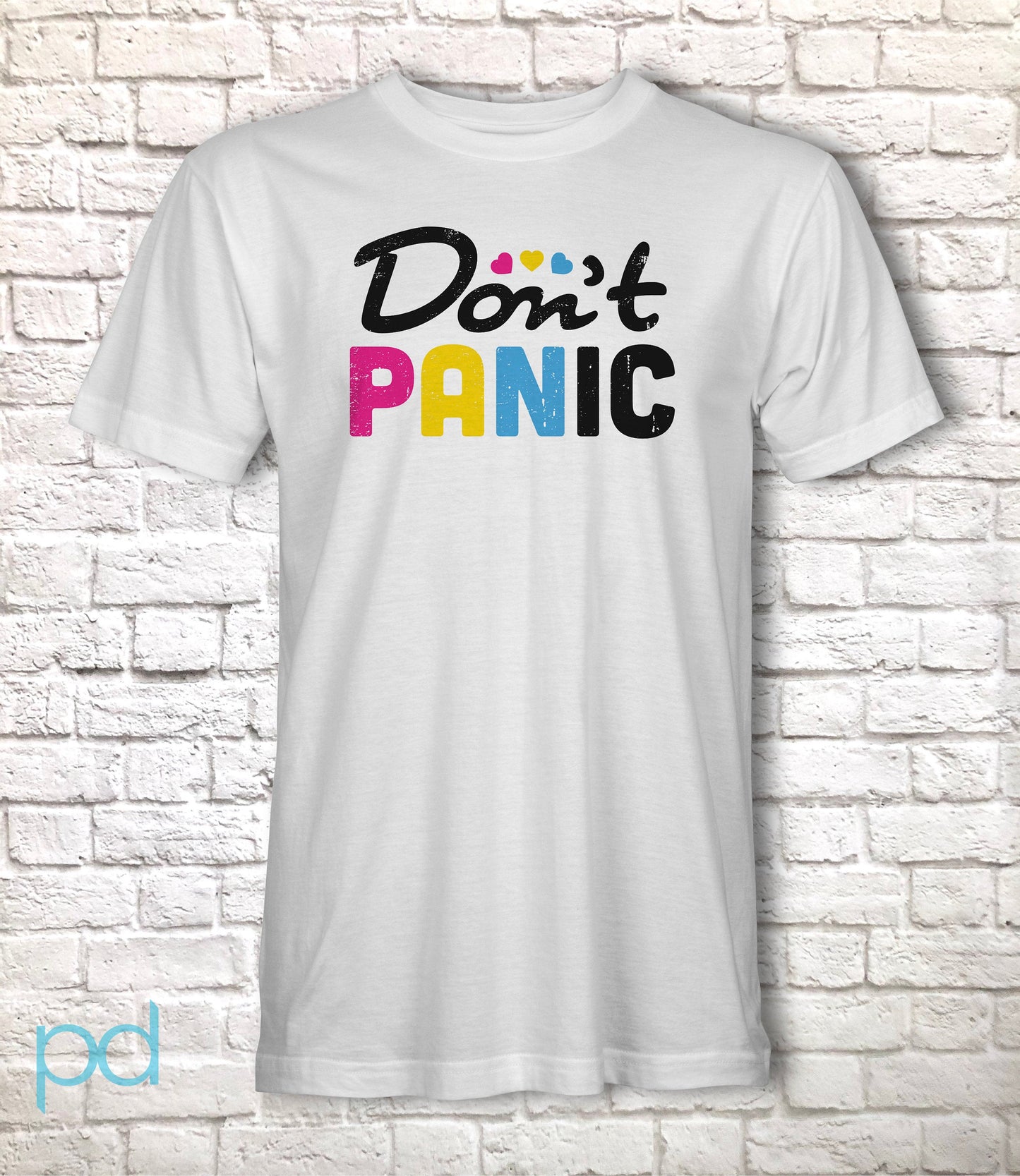 Don't Panic T-Shirt, Pansexual Pan Pride Gift Idea, LGBTQ+ Pansexuality Support Graphic Print Design Tee Shirt Top
