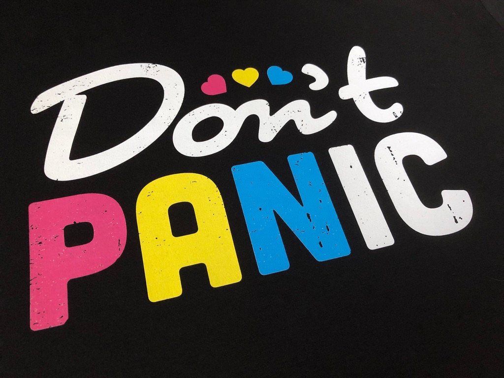 Don't Panic T-Shirt, Pansexual Pan Pride Gift Idea, LGBTQ+ Pansexuality Support Graphic Print Design Tee Shirt Top