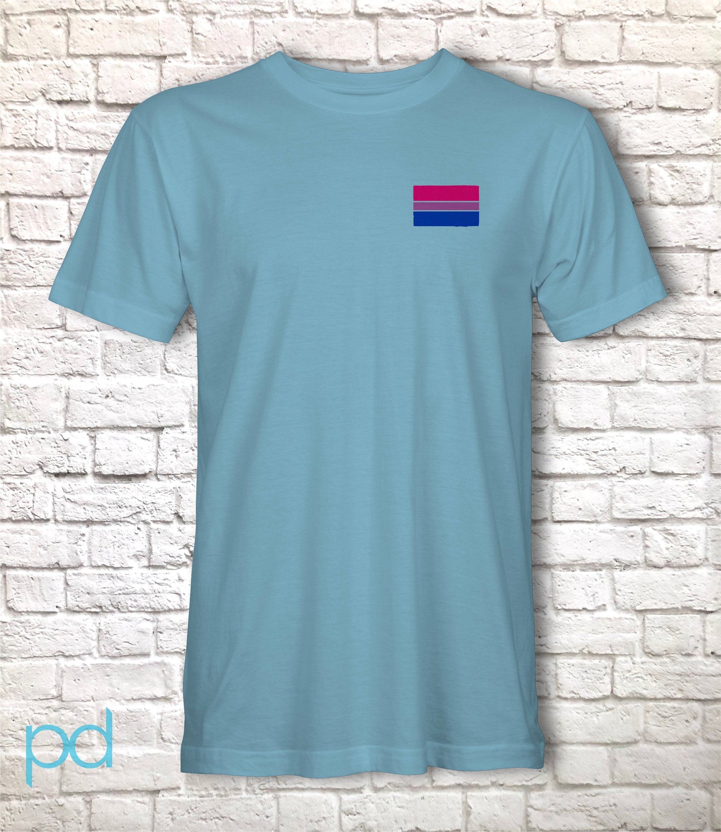 Bi Pride Flag T-Shirt, Subtle Bisexual Left Pocket Chest Tee Top, LGBTQ+  Bisexuality Awareness Stripe Unisex T Shirt