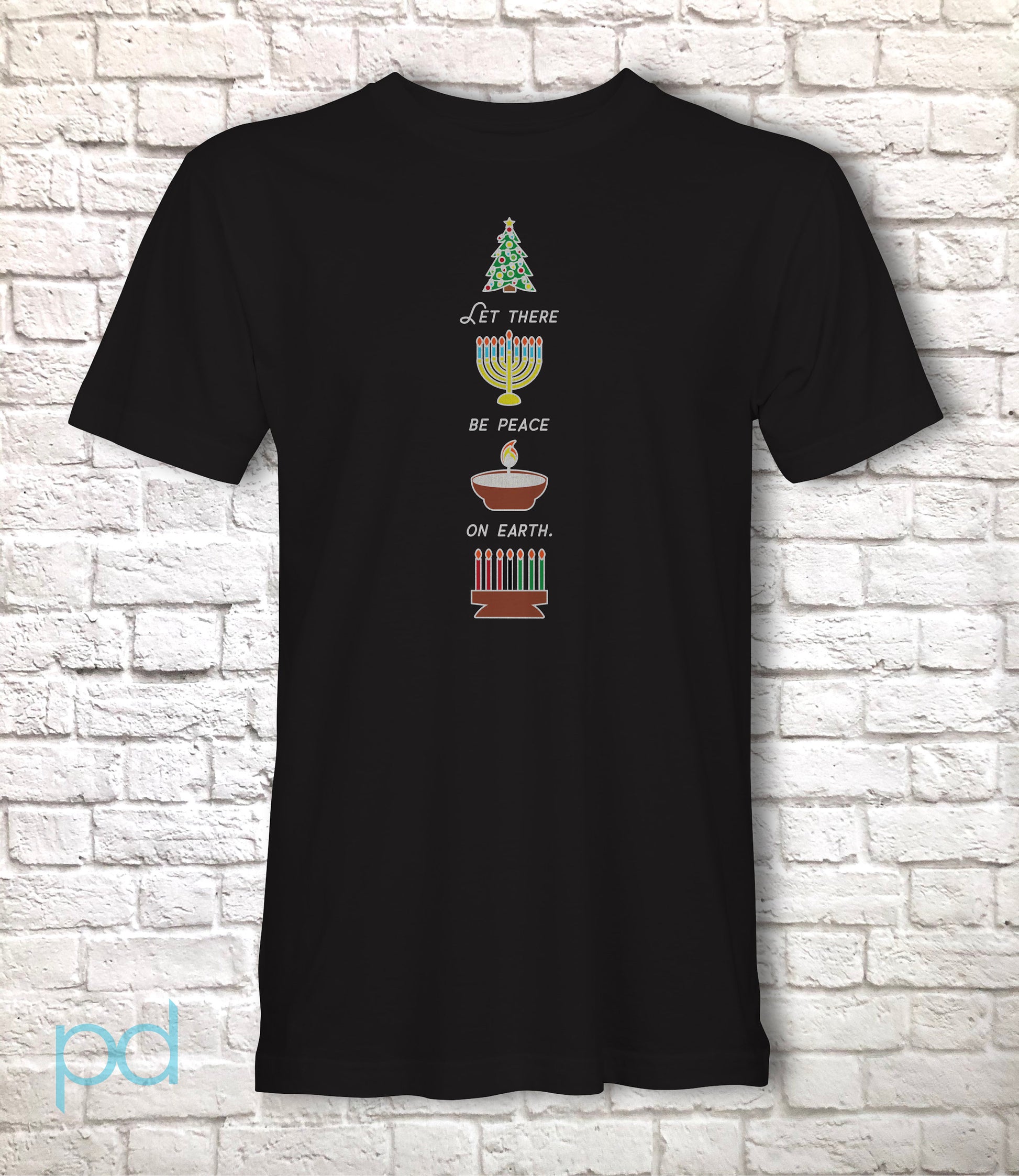 Multi-Cultural Seasonal T-Shirt, Xmas, Diwali, Kwanzaa Gift Idea, 'Let There Be Peace on Earth' Graphic Tee Shirt Top