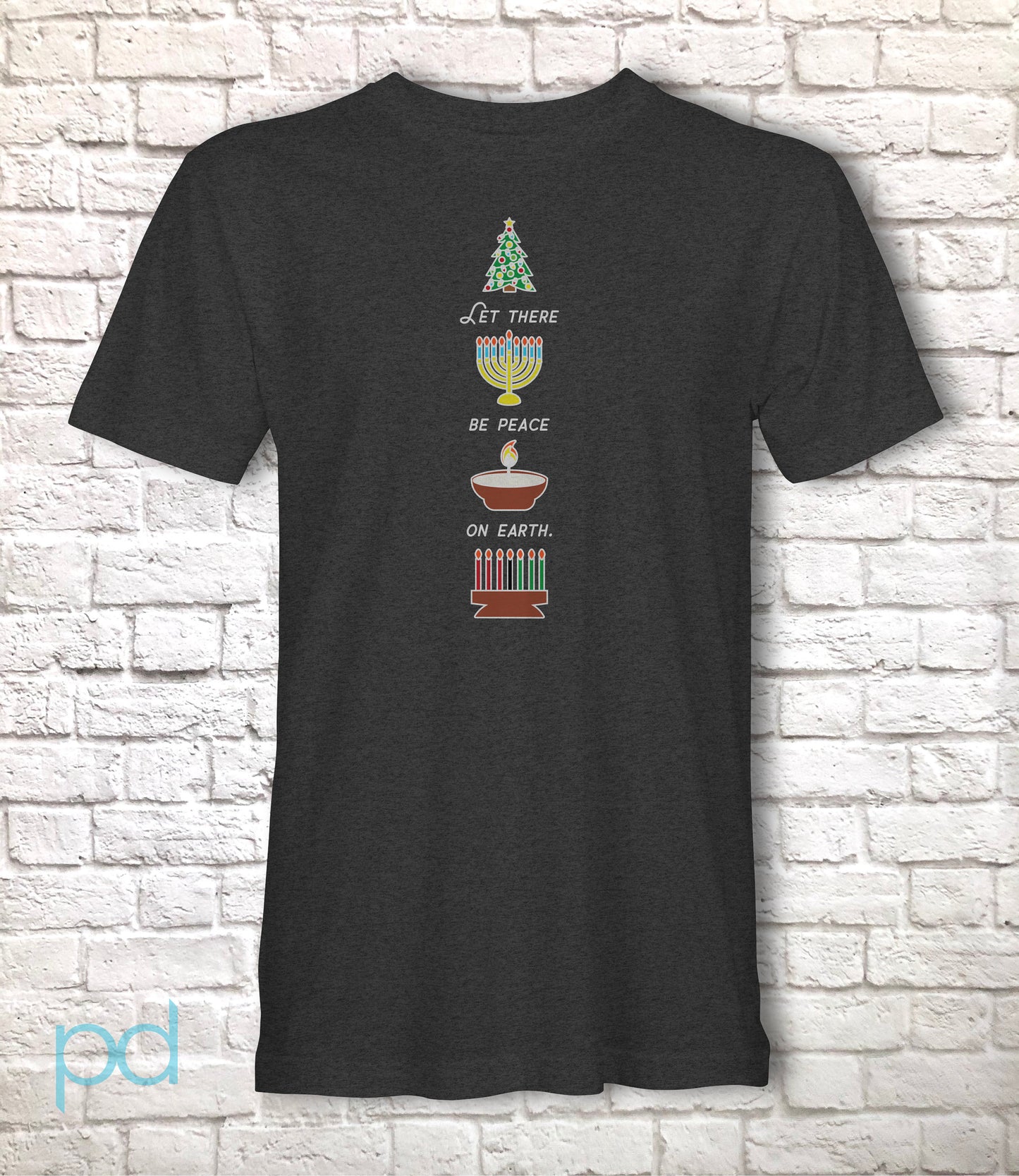 Multi-Cultural Seasonal T-Shirt, Xmas, Diwali, Kwanzaa Gift Idea, 'Let There Be Peace on Earth' Graphic Tee Shirt Top