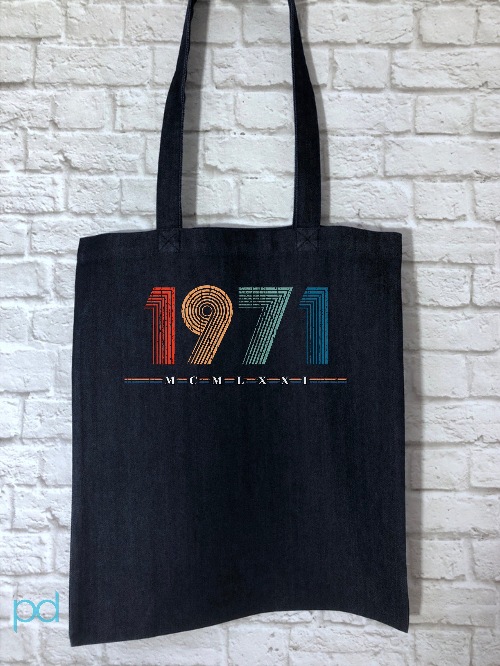 1971 Tote Bag, 51st Birthday Gift Reusable Shopping Carrier in Retro & Vintage 70s style, MCMLXXI Fiftieth Bday Bag For Men or Women