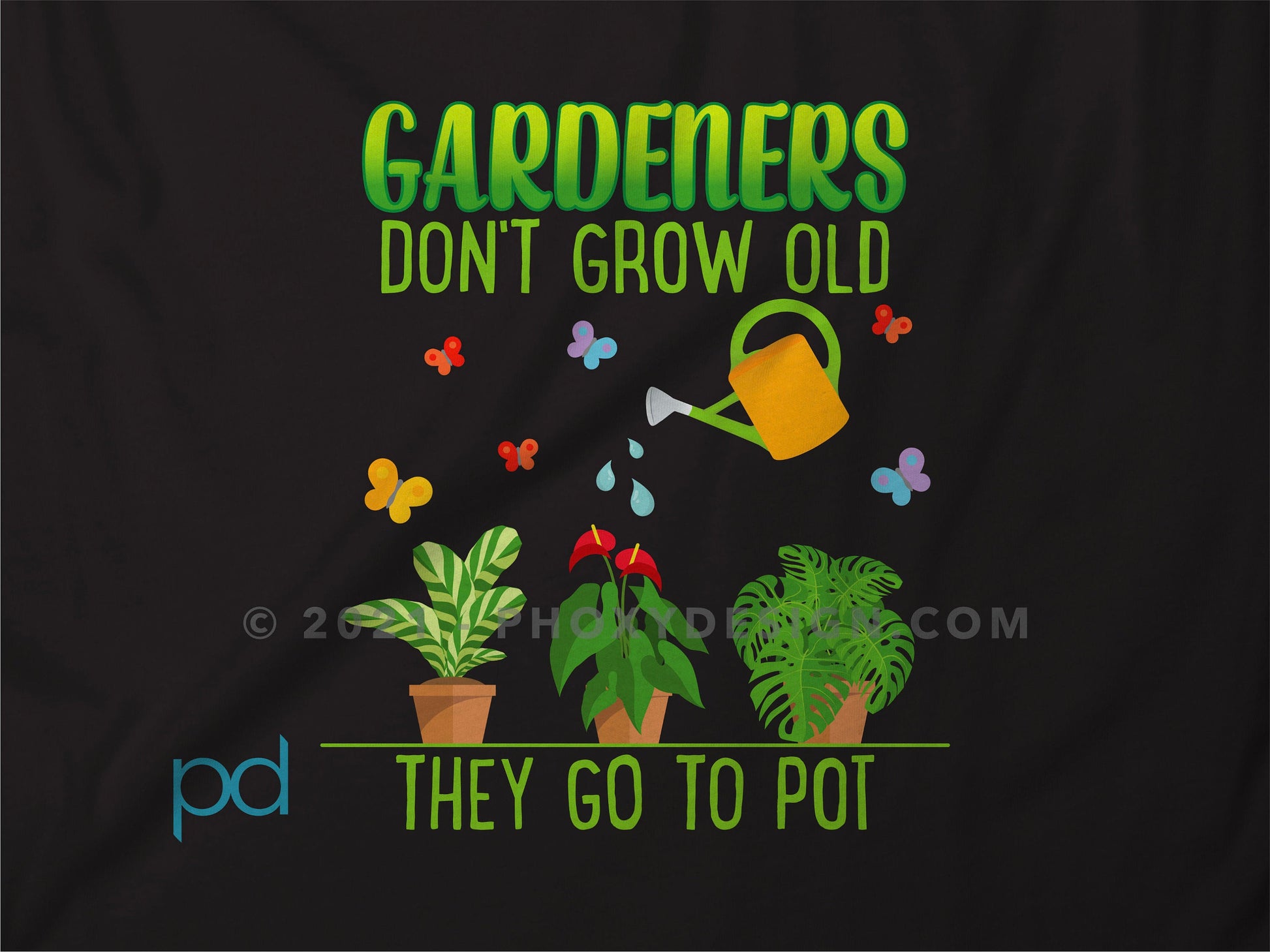 Funny Gardening T-Shirt, Gardeners Don't Grow Old They Go To Pot Pun Meme Gift Idea, Humorous Watering Plants Tee Shirt T Top