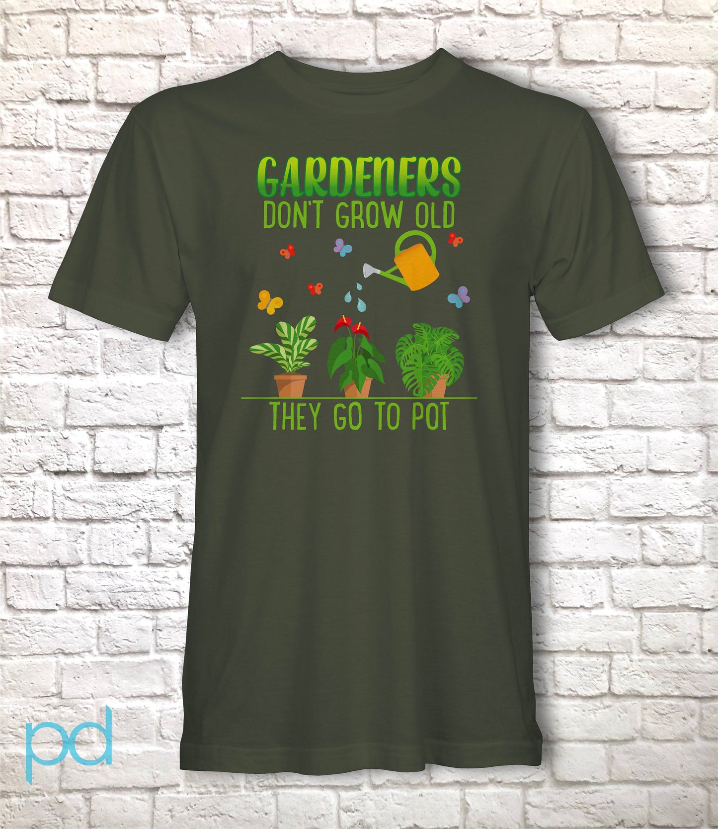 Funny Gardening T-Shirt, Gardeners Don't Grow Old They Go To Pot Pun Meme Gift Idea, Humorous Watering Plants Tee Shirt T Top