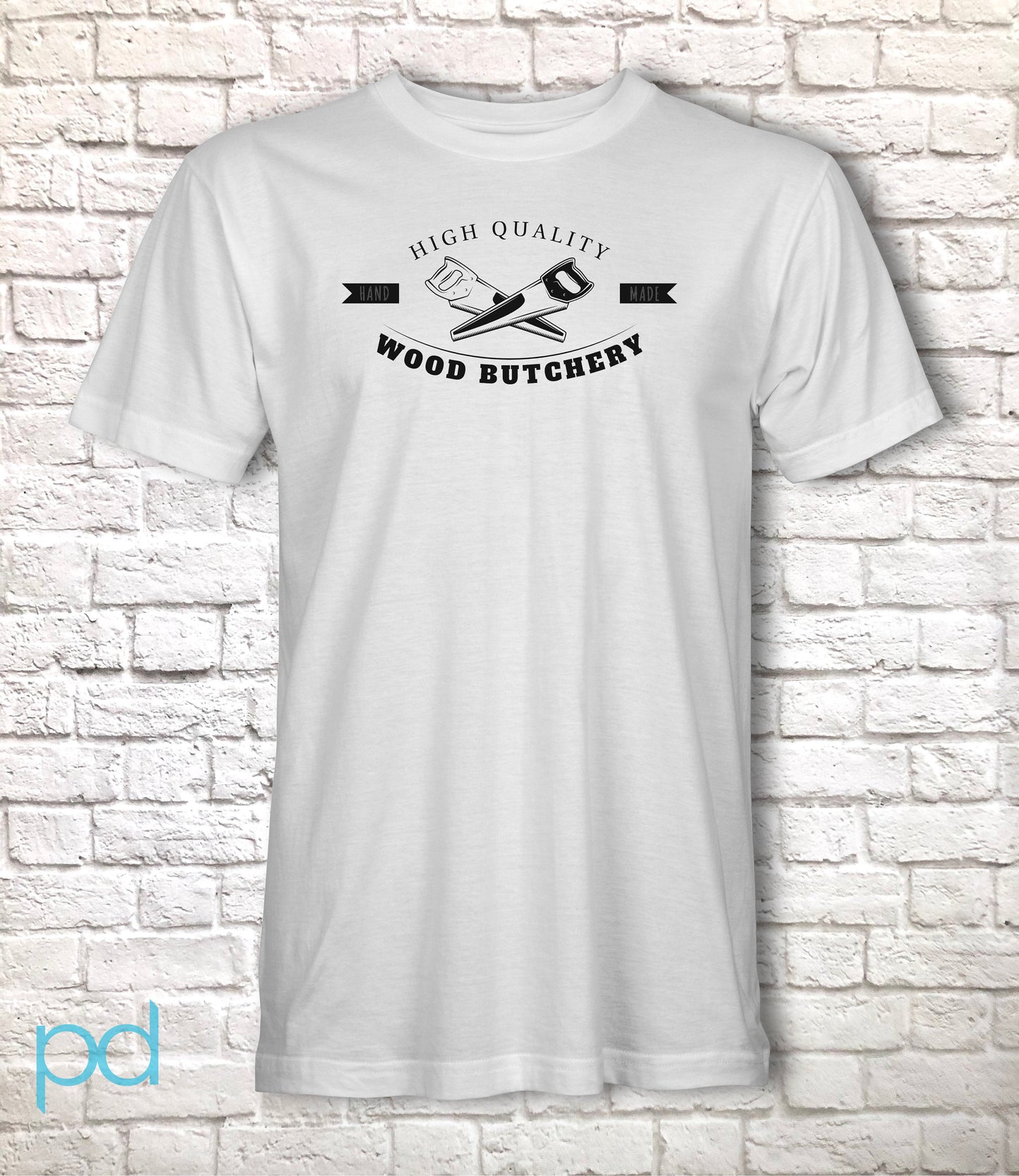 Funny Carpenter T-Shirt, Woodwork Gift Idea, Humorous Wood Butchery Graphic Print Tee Shirt Top Featuring A Pair of Hand Saws