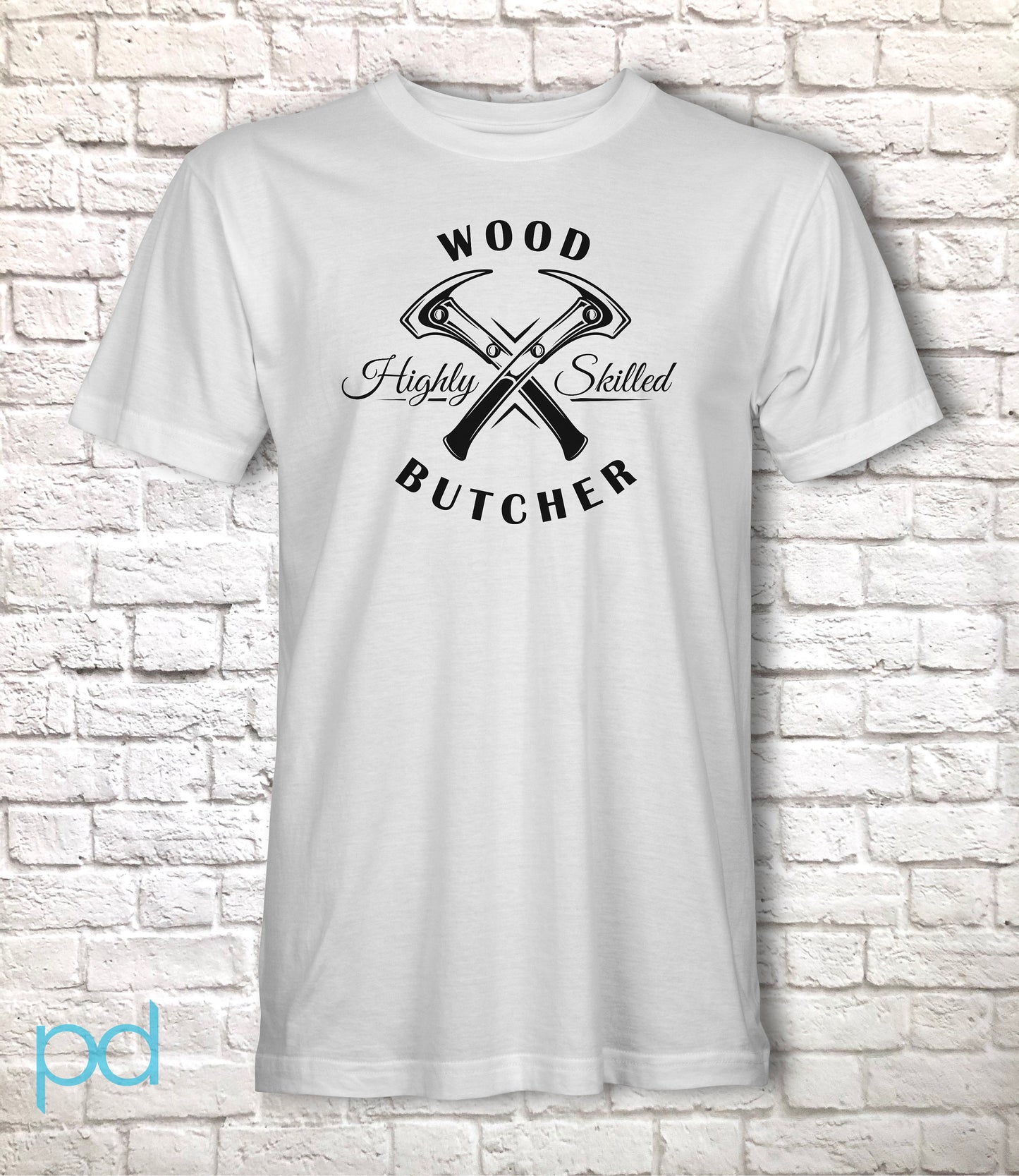 Funny Carpenter T-Shirt, Woodwork Gift Idea, Humorous High Quality Wood Butcher Graphic Print Tee Shirt Top Featuring Two Crossed Hammers