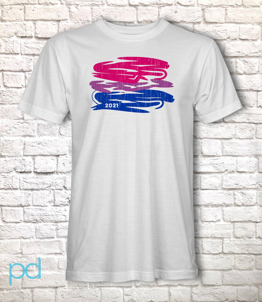 Bi Pride Flag T-Shirt, Scribble Sketch Style Bisexual Tee Top, LGBTQ+ Bisexuality Coming Out In 2021 Fully Customisable Unisex T Shirt