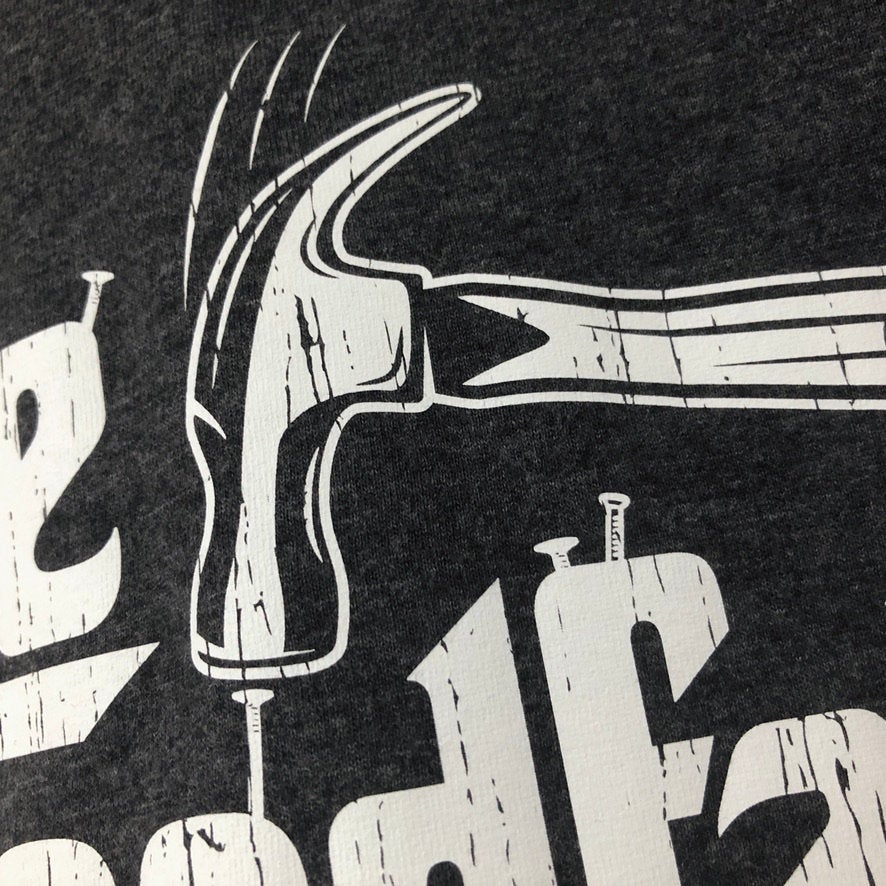 Funny Carpenter T-Shirt, Woodfather Parody Gift Idea, Humorous Woodworking Joiner Tee Shirt T Top, Hammer & Nails