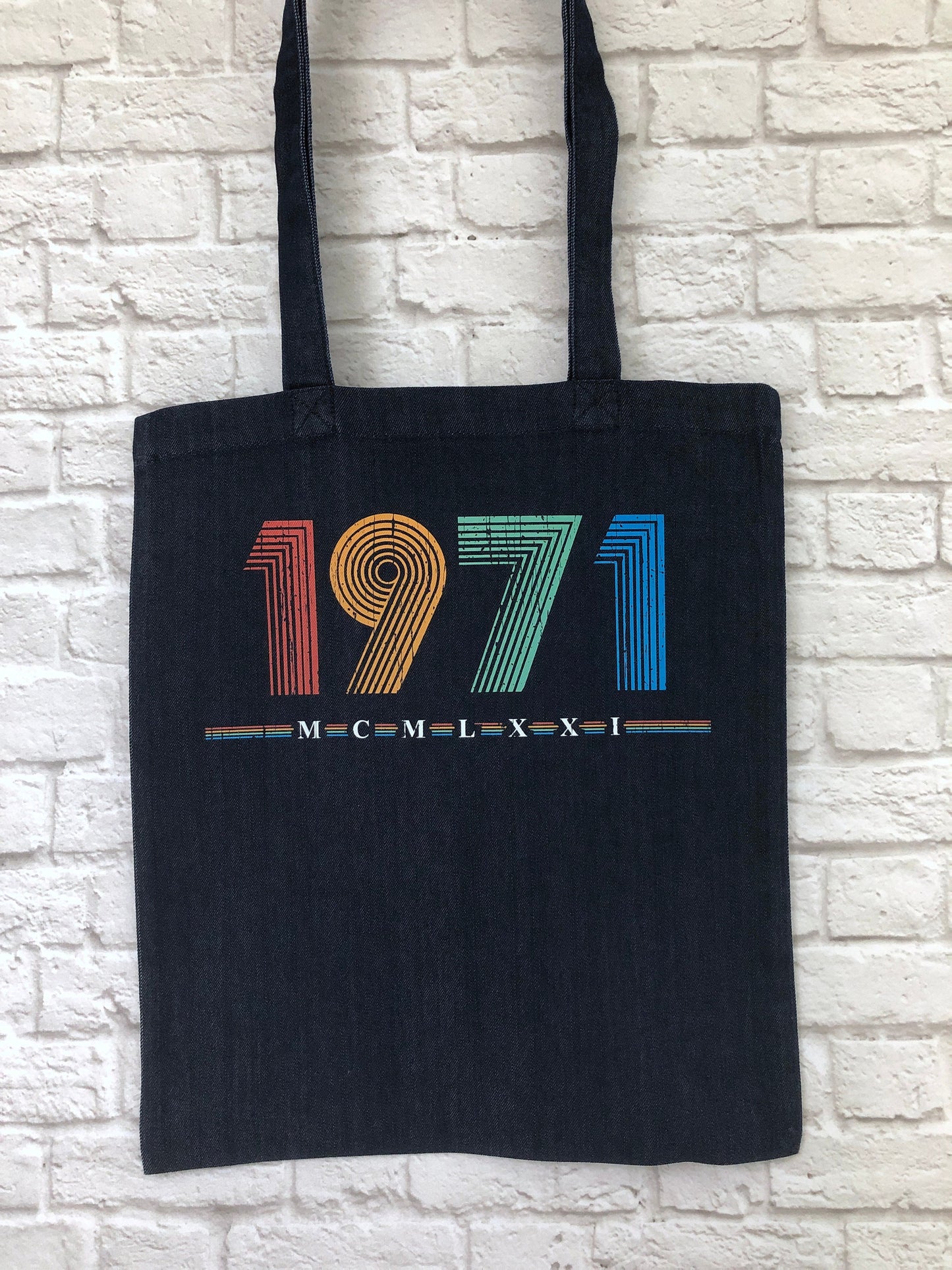 1971 Tote Bag, 51st Birthday Gift Reusable Shopping Carrier in Retro & Vintage 70s style, MCMLXXI Fiftieth Bday Bag For Men or Women