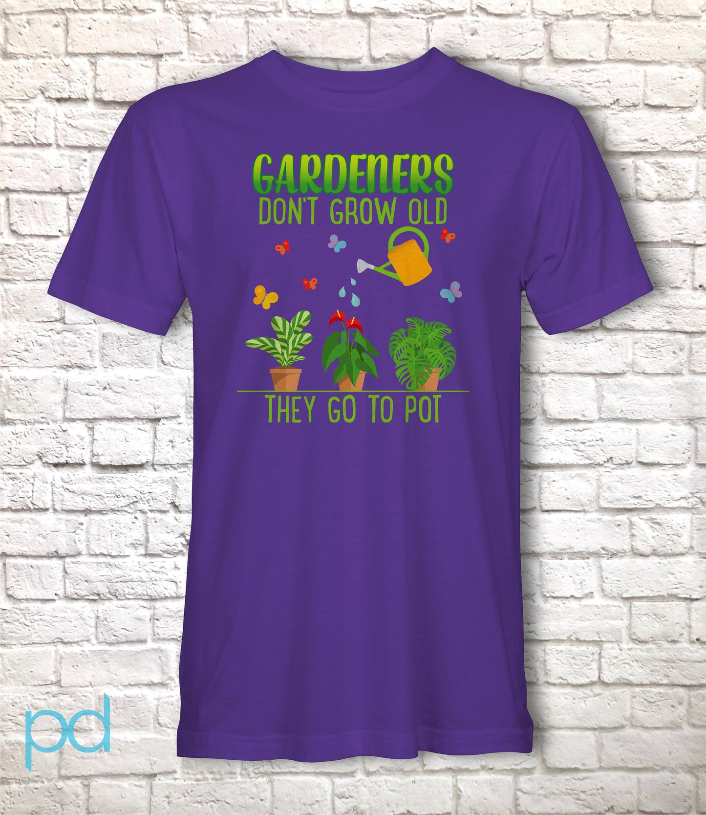 Funny Gardening T-Shirt, Gardeners Don't Grow Old They Go To Pot Pun Meme Gift Idea, Humorous Watering Plants Tee Shirt T Top