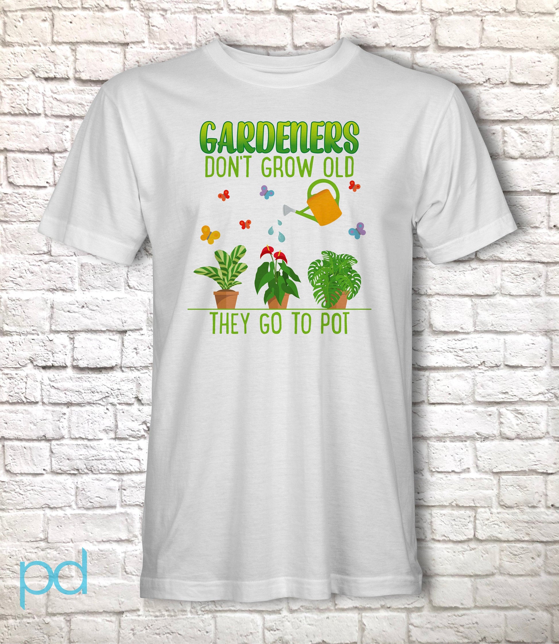Funny Gardening T-Shirt, Gardeners Don't Grow Old They Go To Pot Pun Meme Gift Idea, Humorous Watering Plants Tee Shirt T Top