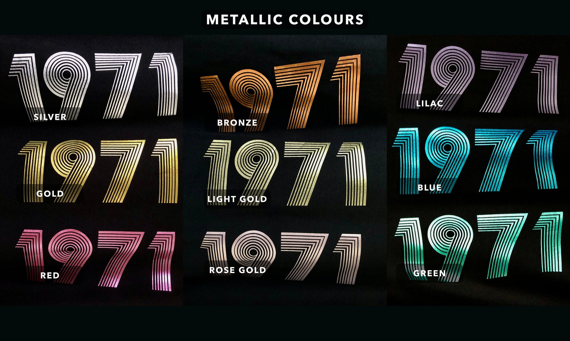 1971 T Shirt Metallic Gold or Silver Foil, 51st Birthday Gift T-Shirt in Retro & Vintage 70s style, MCMLXXI Fiftieth Unisex Tee Shirt Top