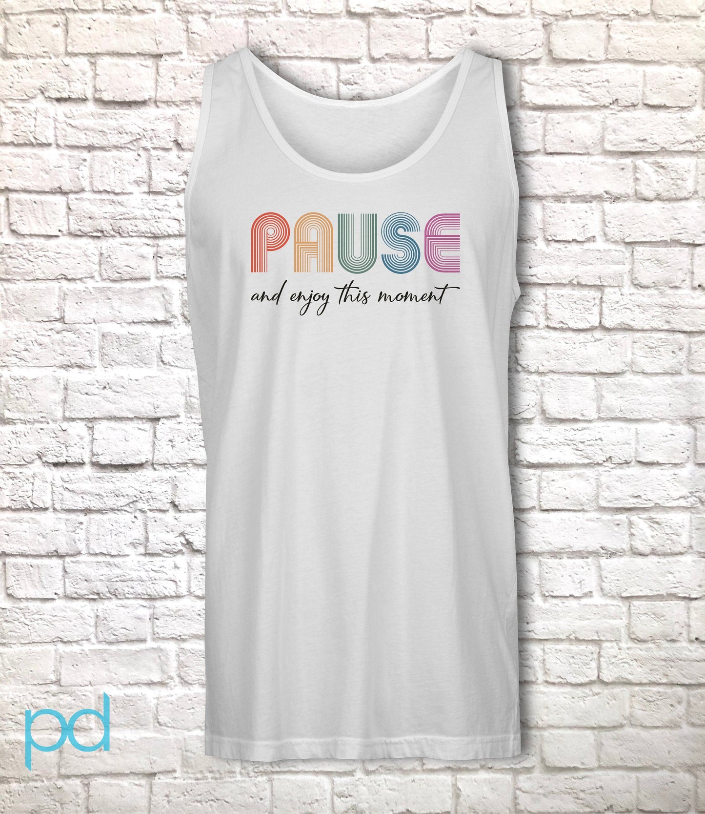 PAUSE Tank Top, Calm Reflection Birthday Gift Vest in Retro Vintage 70s style, Chill Relax Unisex Tank Top For Men or Women