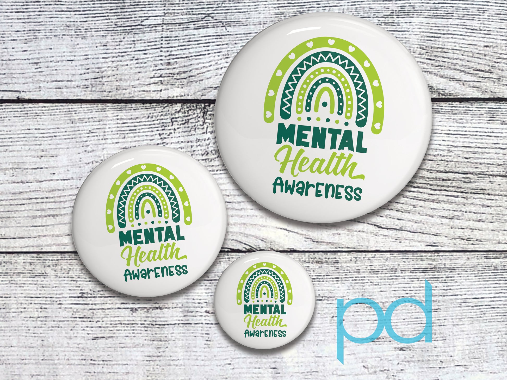 Mental Health Awareness Pin Badge, Green Awareness Rainbow Pin Back Button Badge
