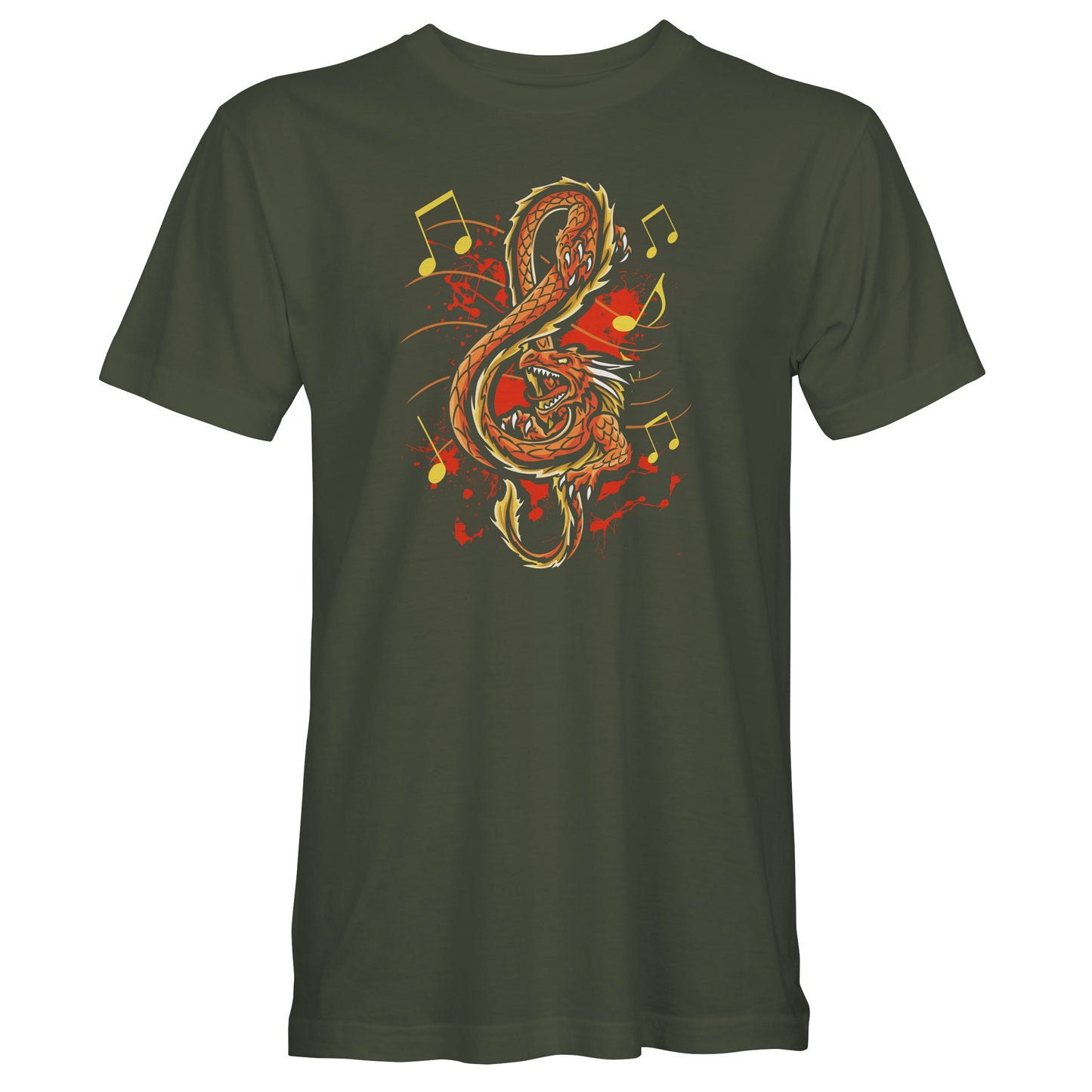 Treble Clef Dragon T-Shirt - Fire Dragon Musical G Clef Symbol Unisex Tee Shirt - For A Musician that Plays or Writes Music