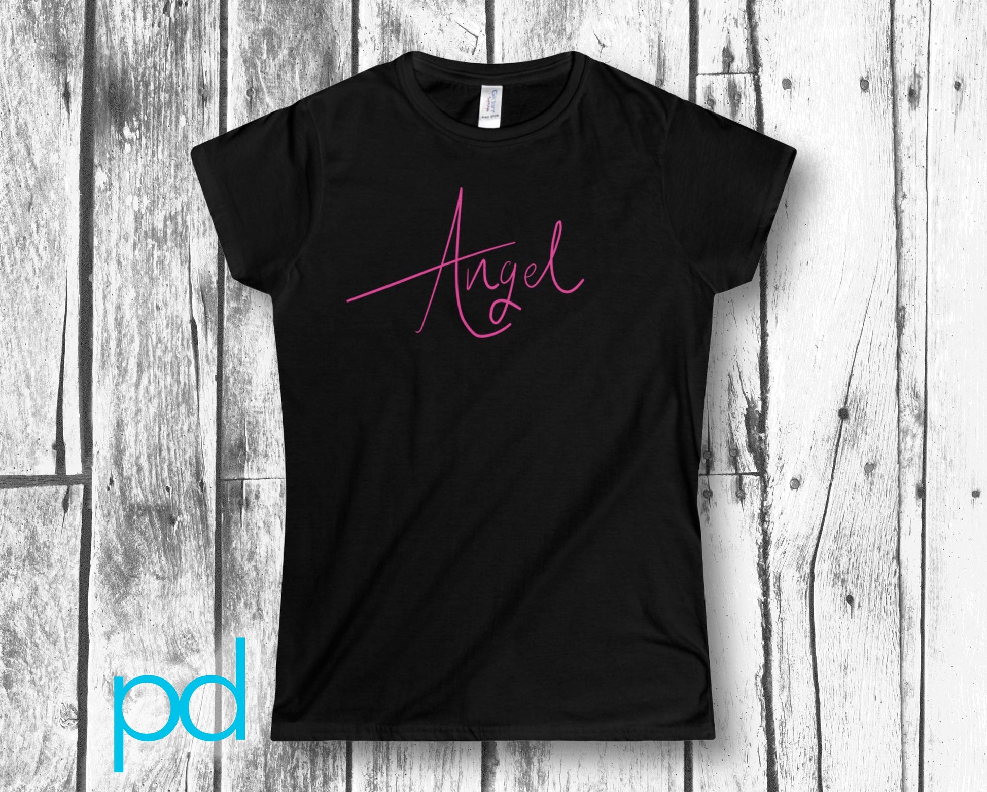 Angel Shirt Handwritten in Hot Pink Softstyle Women&#39;s TShirt