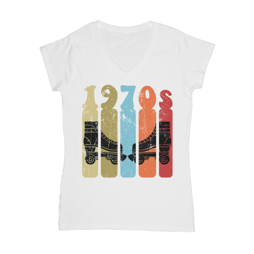 Roller Skates 70s Disco Derby Retro Vintage Worn  Classic Women&#39;s V-Neck T-Shirt