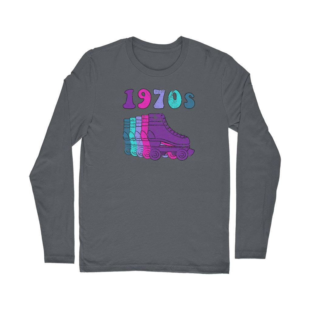 1970s Roller Skates Disco Derby Vintage Purple & Hot Pink Classic Long Sleeve T-Shirt