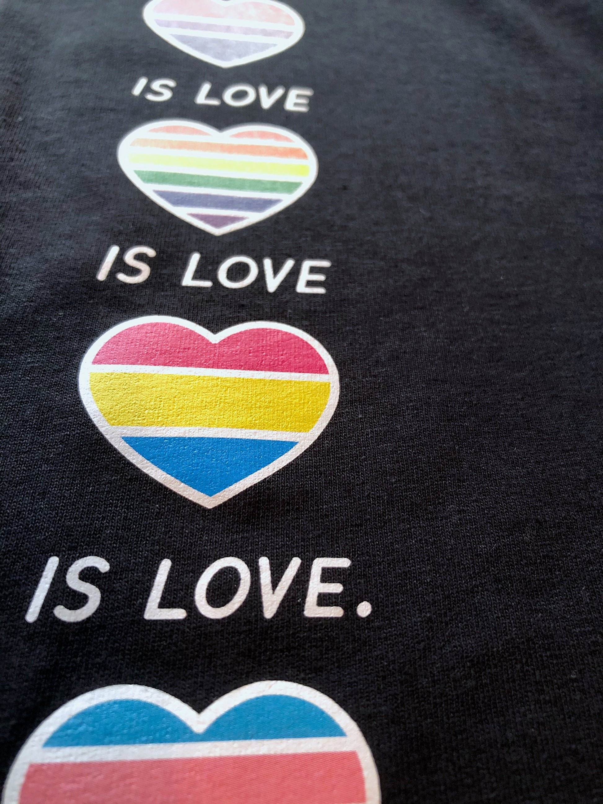 Love Is Love Is Love T Shirt, Gay Pride Hearts Gift Idea, LGBTQ+ Flags in Hearts T-Shirt Top