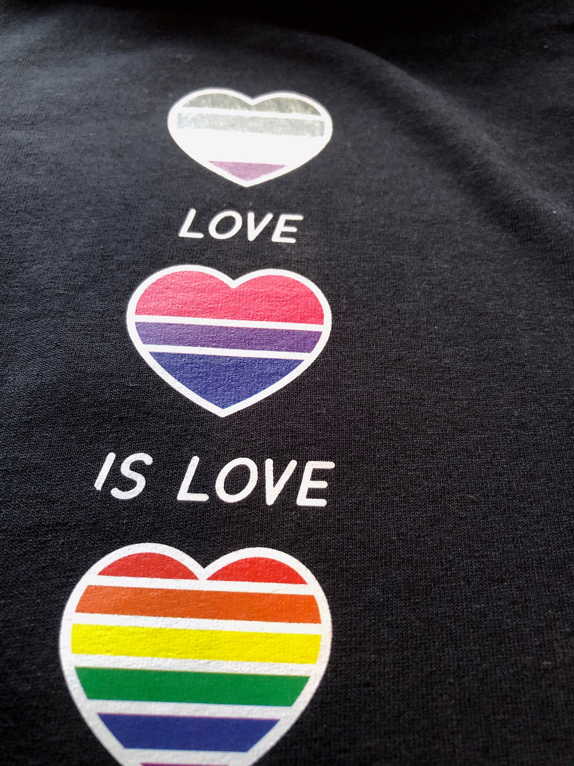 Pride Hearts Rainbow T-Shirt, Love Is Love Is Love Tee Shirt, Gay Pride Heart Gift Idea, LGBTQ+ Heart-shaped Flags Top