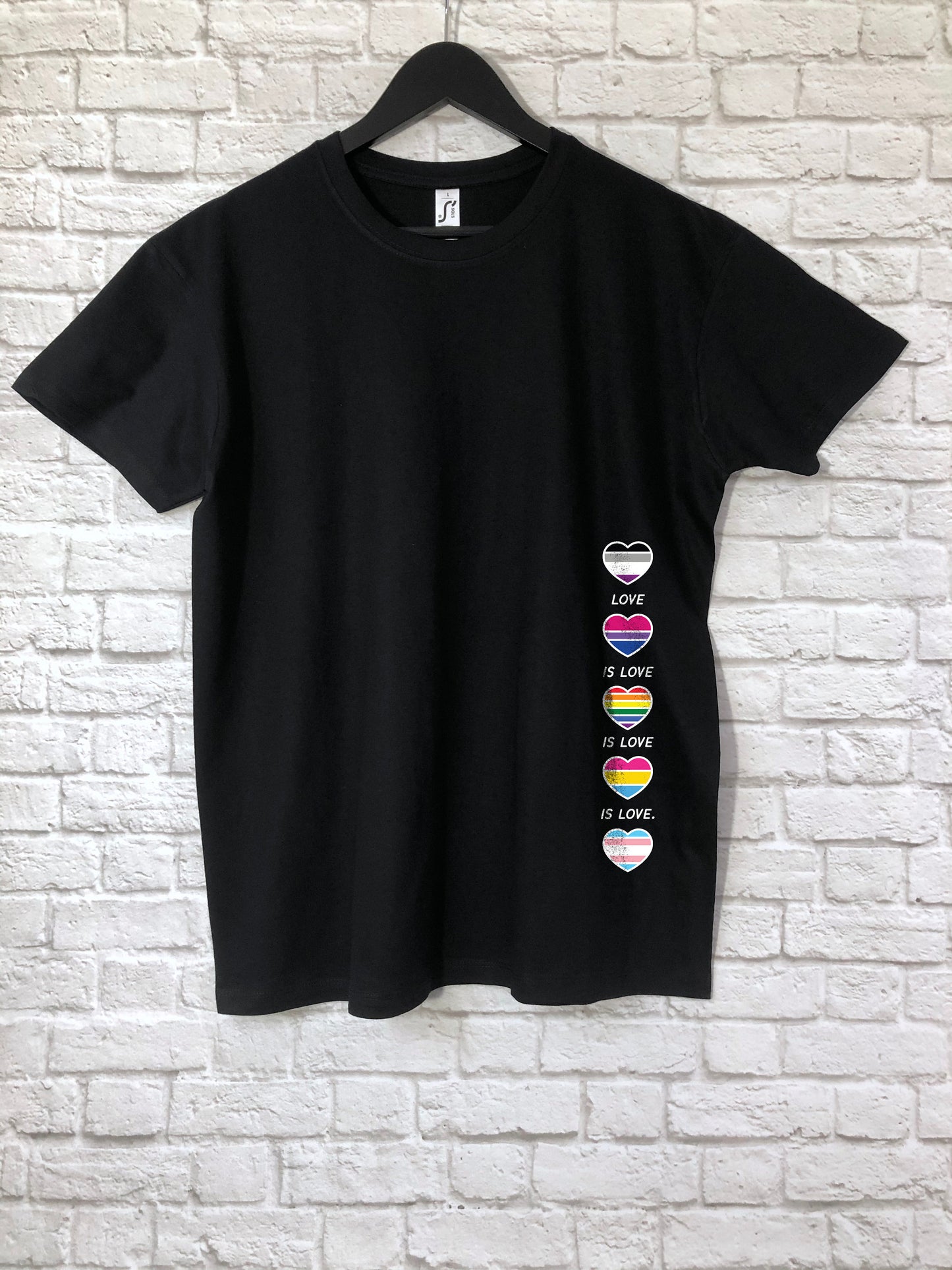 Love Is Love Is Love T Shirt, Gay Pride Hearts Gift Idea, LGBTQ+ Flags in Hearts T-Shirt Top