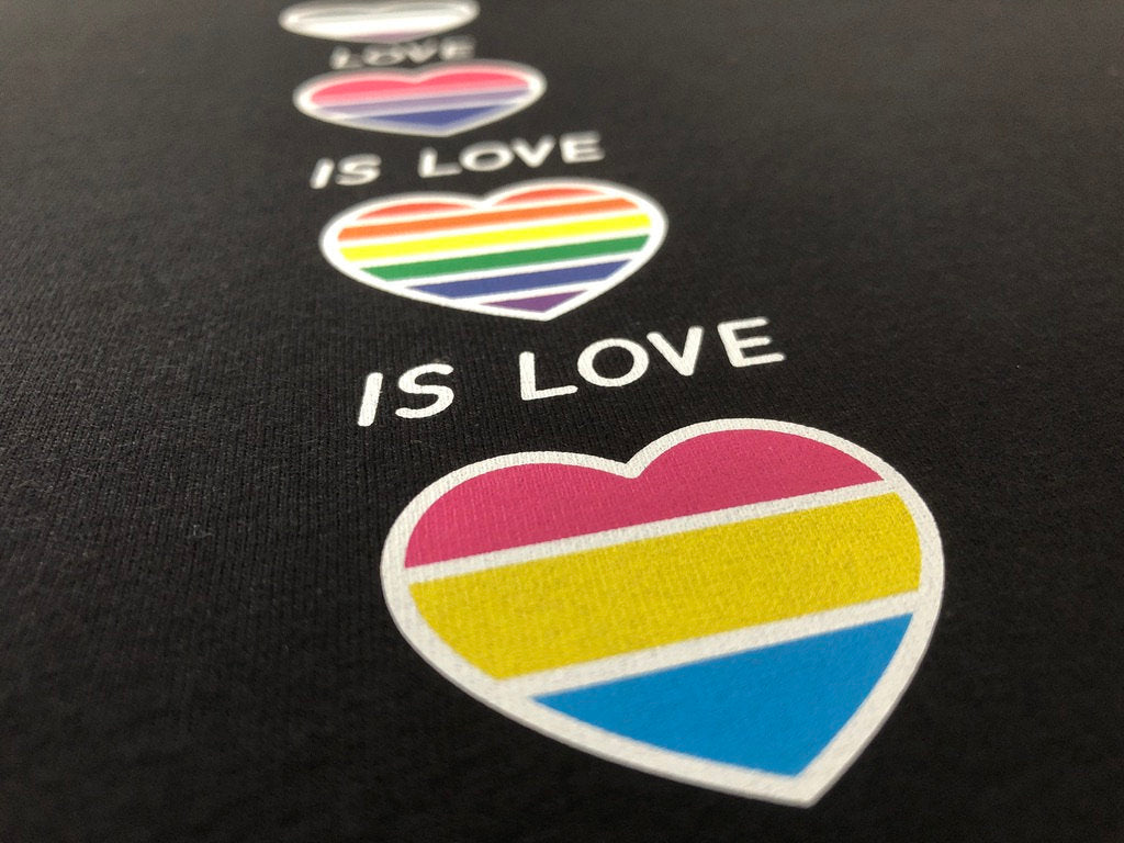 Pride Hearts Rainbow T-Shirt, Love Is Love Is Love Tee Shirt, Gay Pride Heart Gift Idea, LGBTQ+ Heart-shaped Flags Top