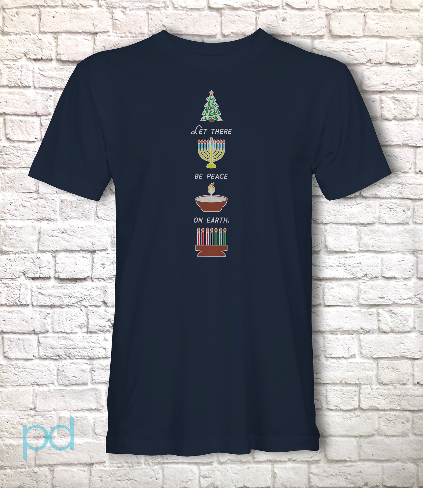 Multi-Cultural Seasonal T-Shirt, Xmas, Diwali, Kwanzaa Gift Idea, &#39;Let There Be Peace on Earth&#39; Graphic Tee Shirt Top