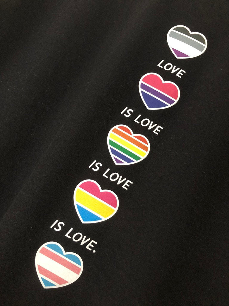 Pride Hearts Rainbow T-Shirt, Love Is Love Is Love Tee Shirt, Gay Pride Heart Gift Idea, LGBTQ+ Heart-shaped Flags Top