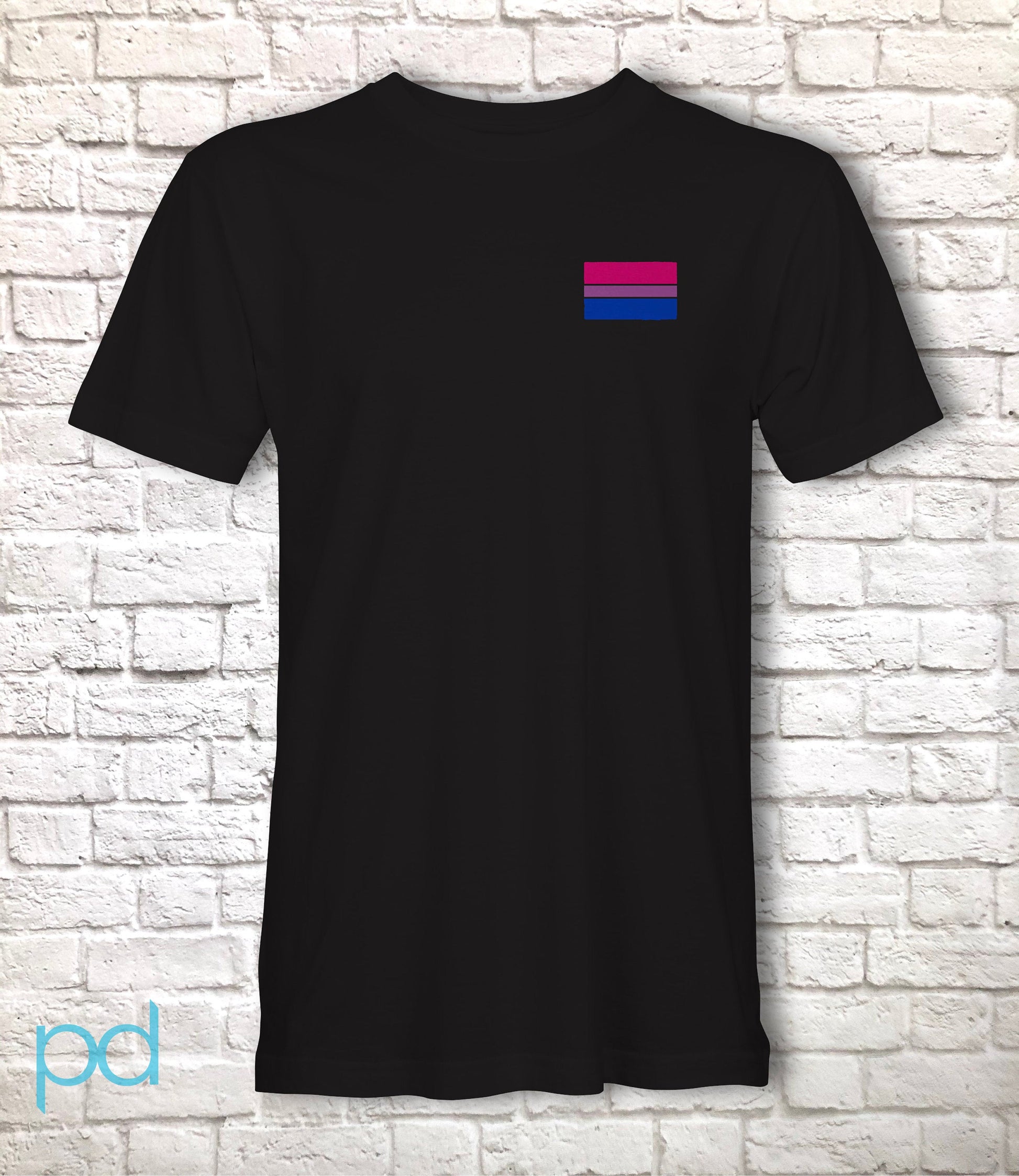 Bi Pride Flag T-Shirt, Subtle Bisexual Left Pocket Chest Tee Top, LGBTQ+  Bisexuality Awareness Stripe Unisex T Shirt