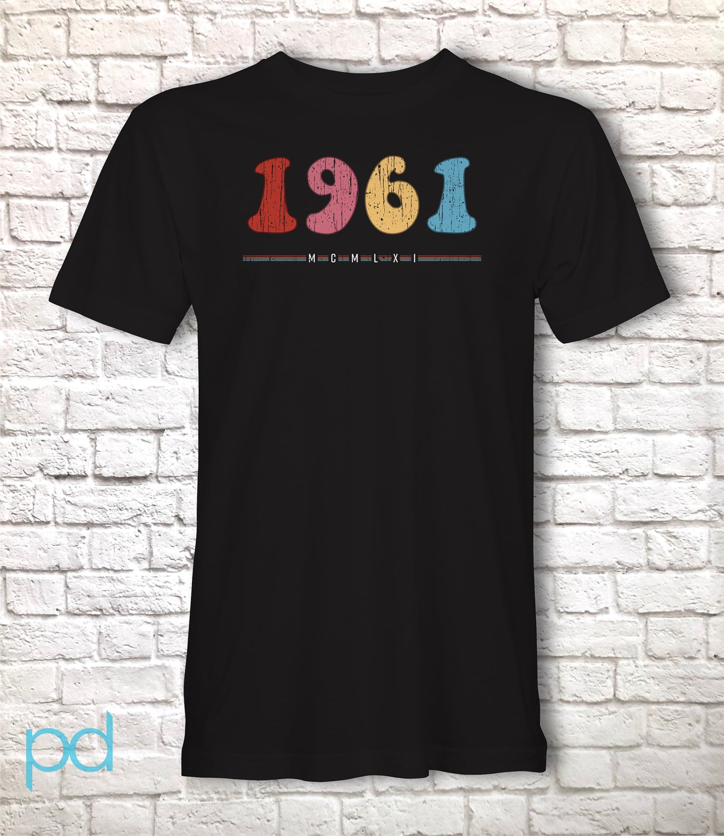 1961 T Shirt, 60th Birthday Gift T-Shirt in Retro & Vintage 60s style, MCMLXI Sixtieth Bday Tee Shirt Top For Men or Women