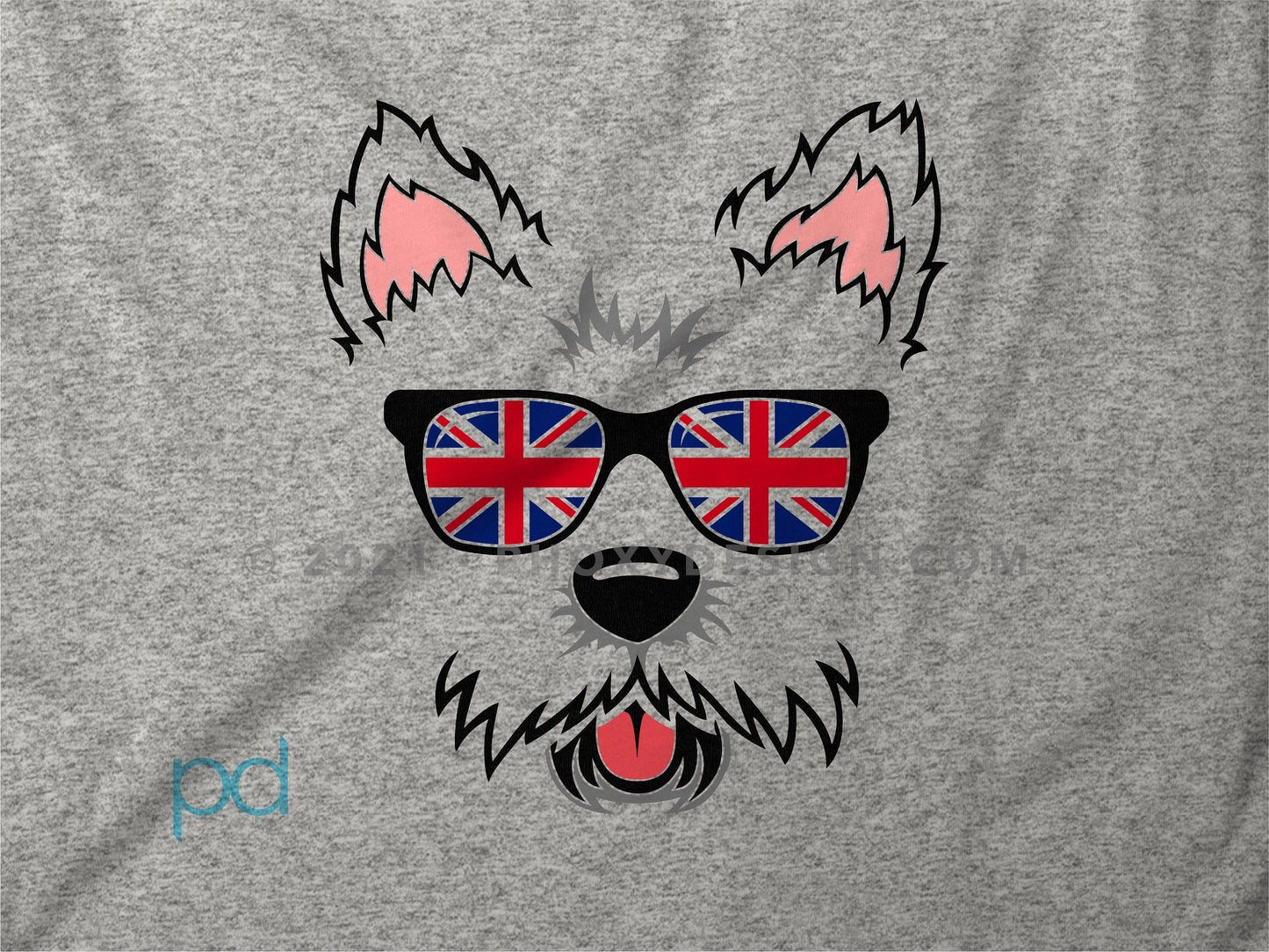 Cute Westie T-Shirt, West Highland Terrier Gift Idea, Adorable Fluffy Dog Face Tee Shirt T Top, UK Union Jack Flag Sunglasses