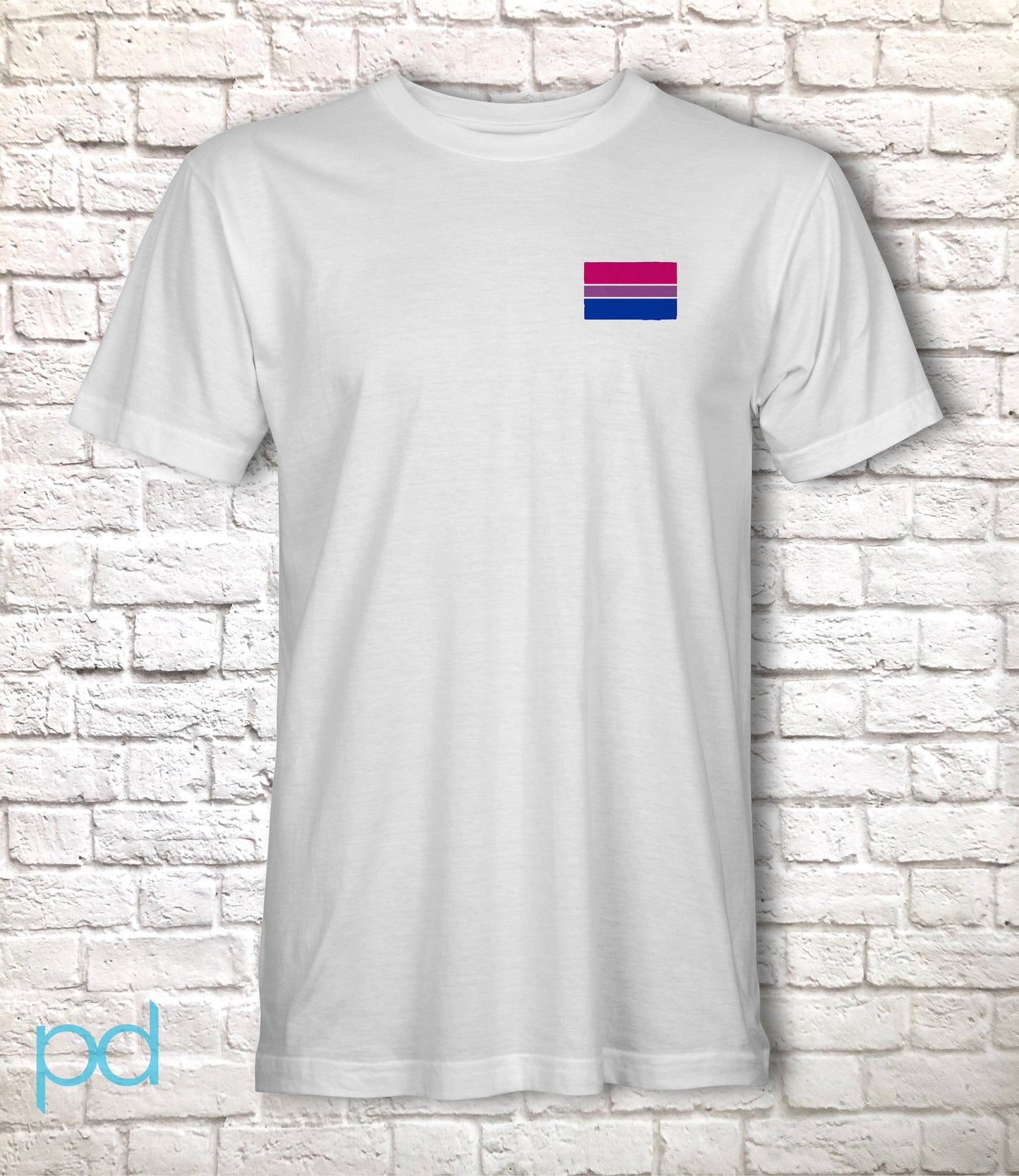 Bi Pride Flag T-Shirt, Subtle Bisexual Left Pocket Chest Tee Top, LGBTQ+  Bisexuality Awareness Stripe Unisex T Shirt