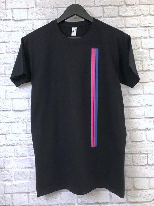 Bi Pride Stripes T-Shirt, Subtle Bisexual Left Side Vertical Strip Tee Top, LGBTQ+  Bisexuality Awareness Stripe Unisex T Shirt