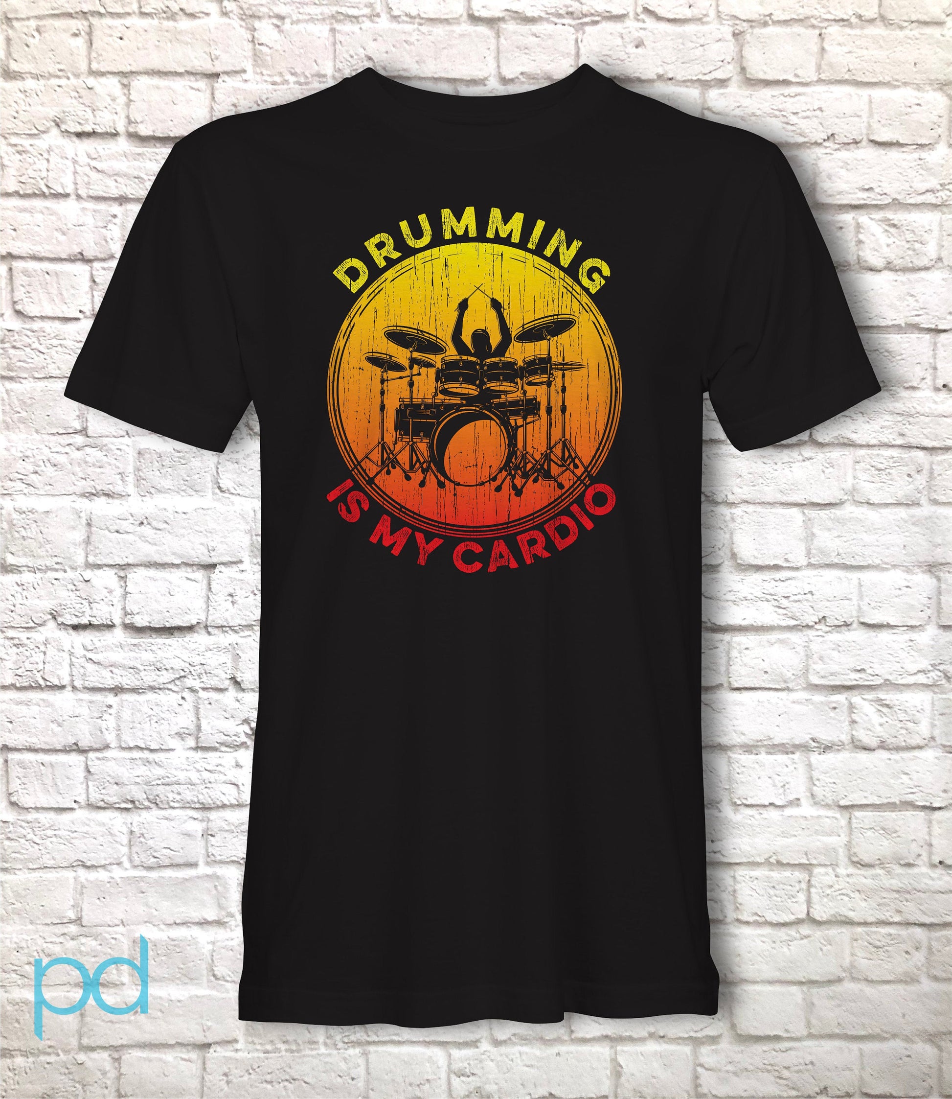 Funny Drummer T Shirt Gift, Drum Kit Player Present Idea, Drumming Is My Cardio Tee Shirt T Top