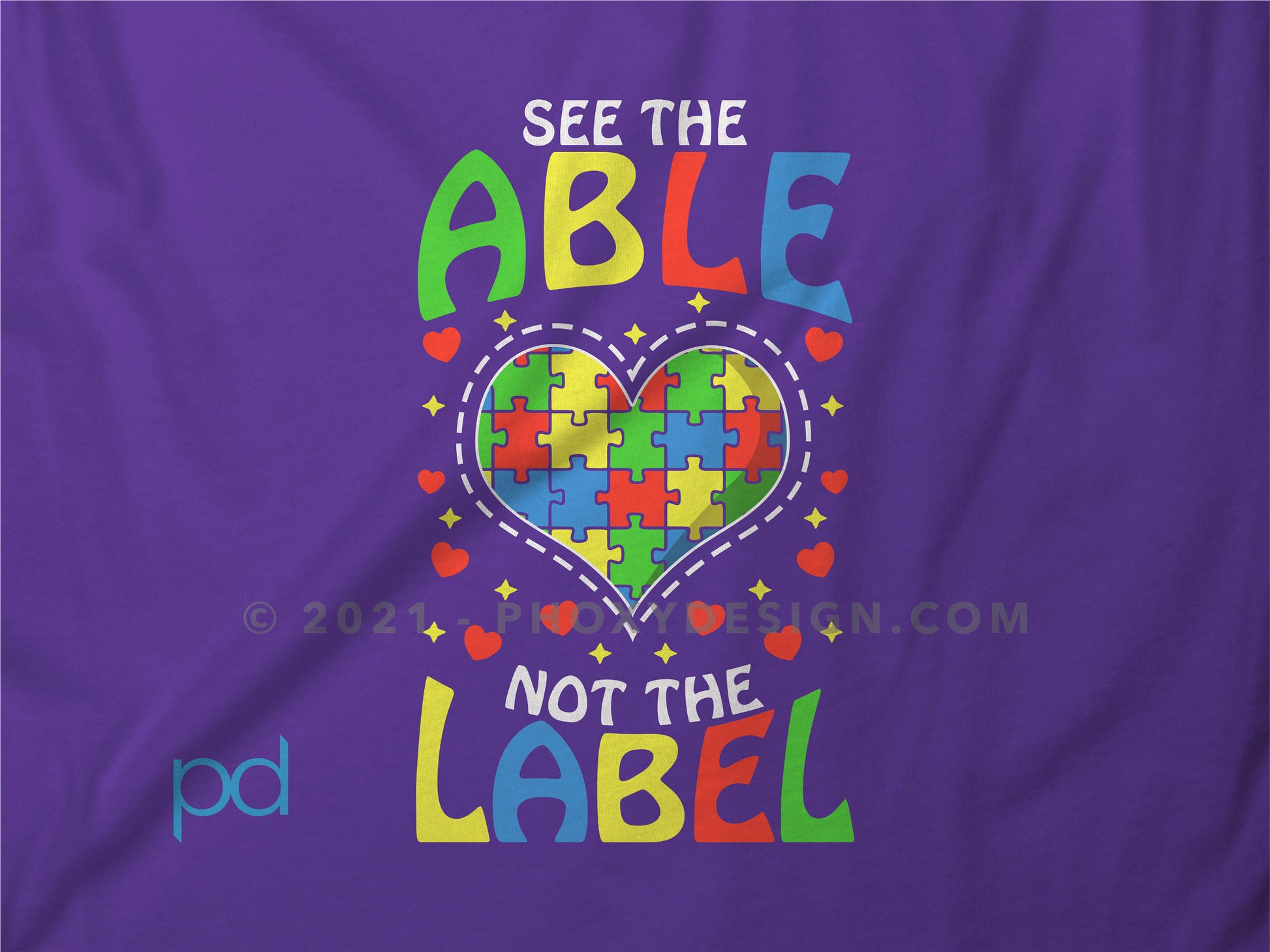 Autism Awareness T-Shirt,  See The Able Not The Label Gift Idea, Autistic Awareness Colourful Heart Jigsaw Puzzle Piece Tee Shirt T Top