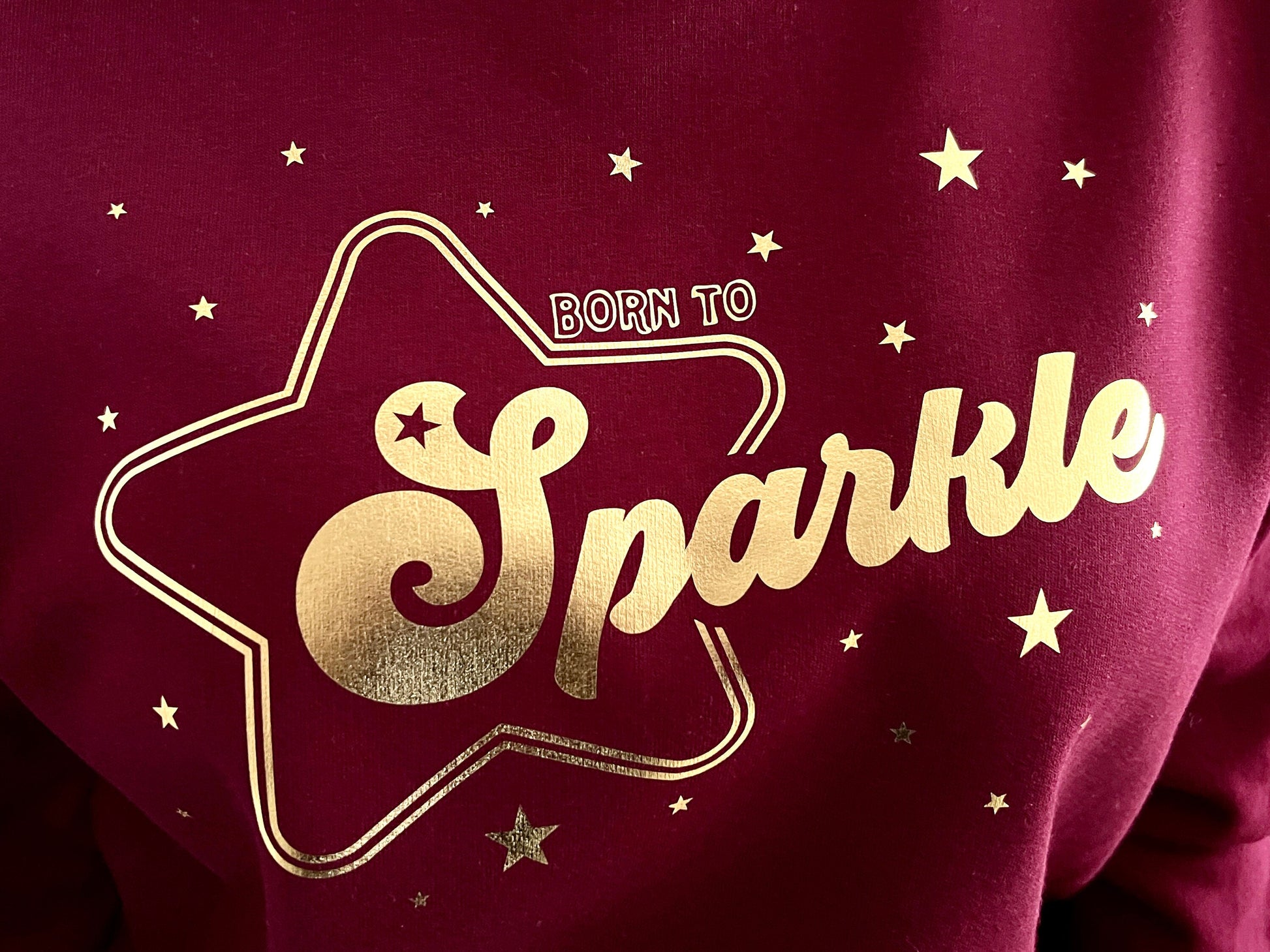 Born To Sparkle Sweatshirt, Metallic Gold or Silver Gift Sweatshirt in Retro & Vintage 70s style lettering, Super Comfy Unisex Sweater Top