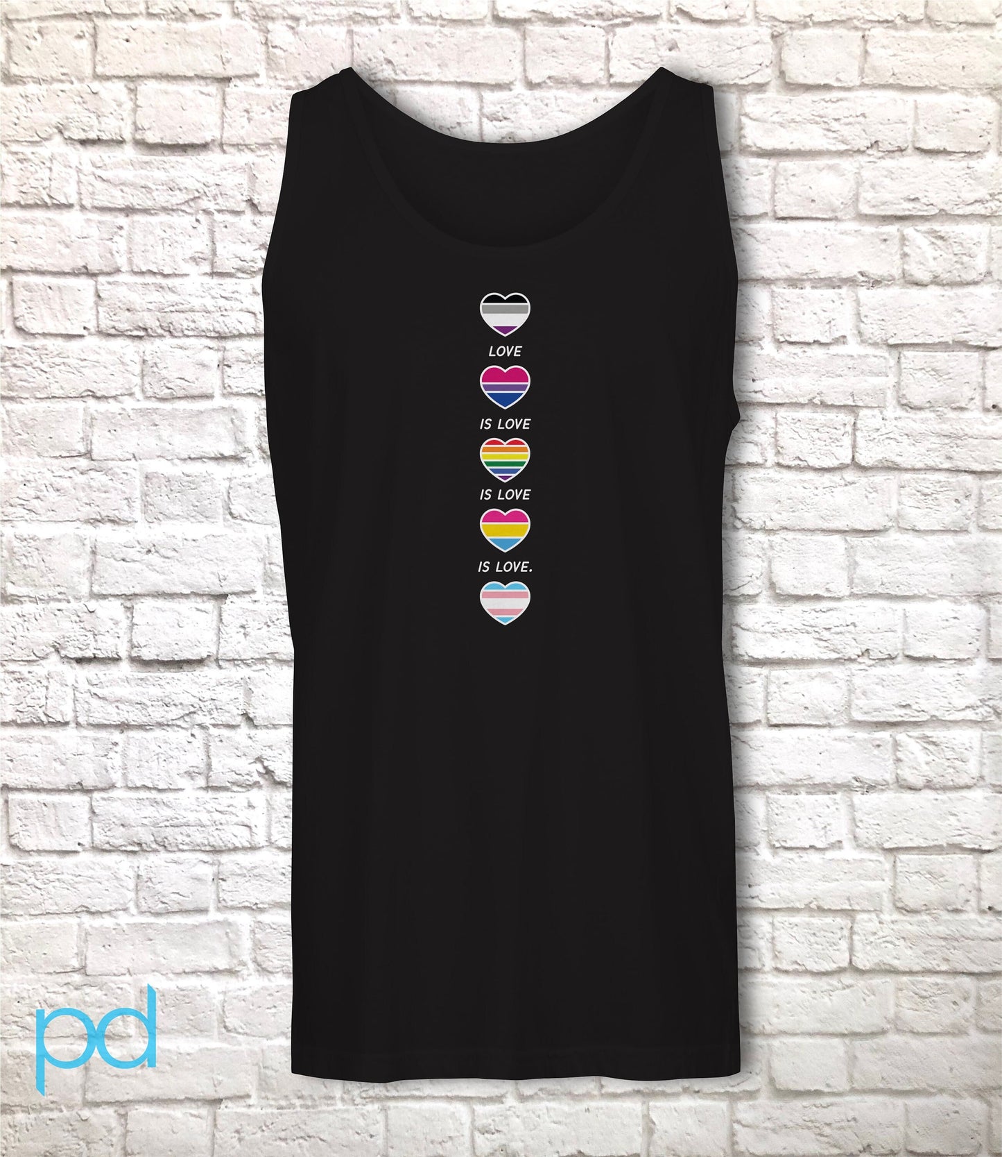 Love Is Love Is Love Tank Top, Gay Pride Hearts Gift Idea, LGBTQ+ Flags in Hearts Vest Top